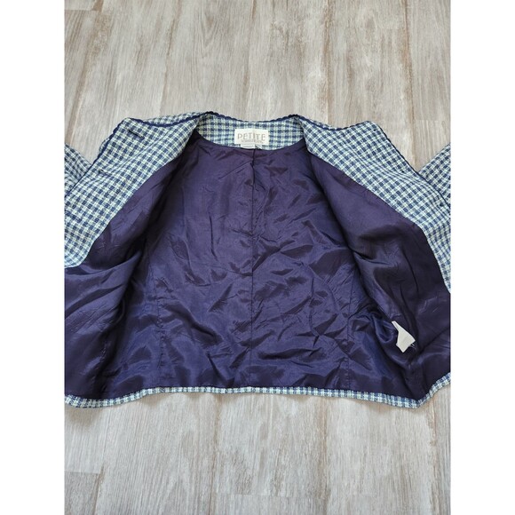 VTG Petite Sophisticate Blue Houndstooth Tweed Blazer Button Up Sz 4P EUC - Picture 8 of 10